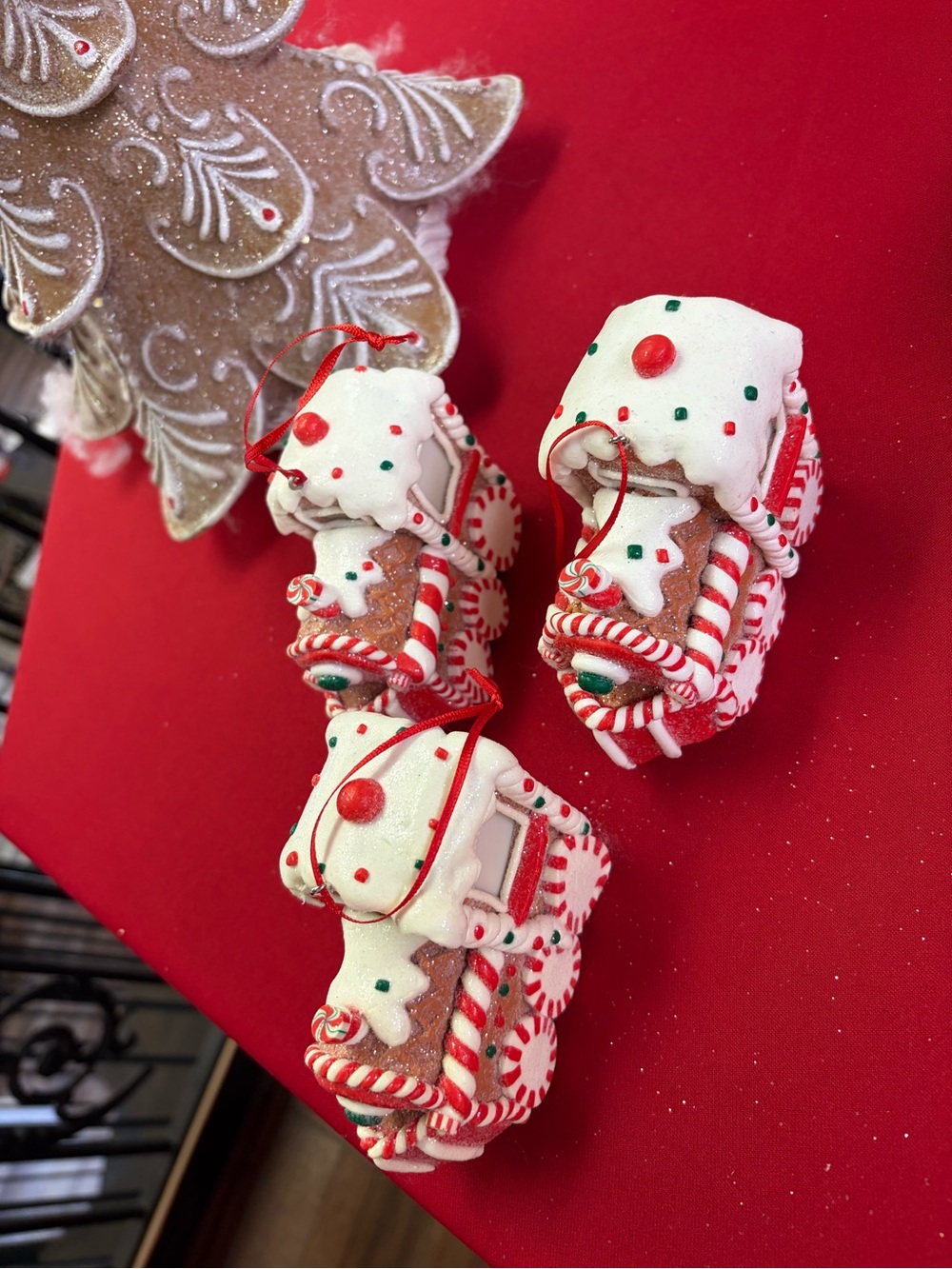 Festive Candy Train Ornament - Red & White